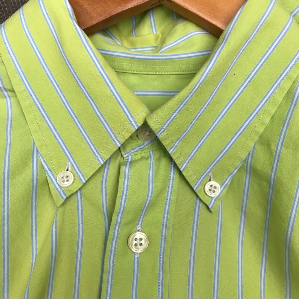 Authentic Burberry Green Striped Button-Down Shirt - image 1